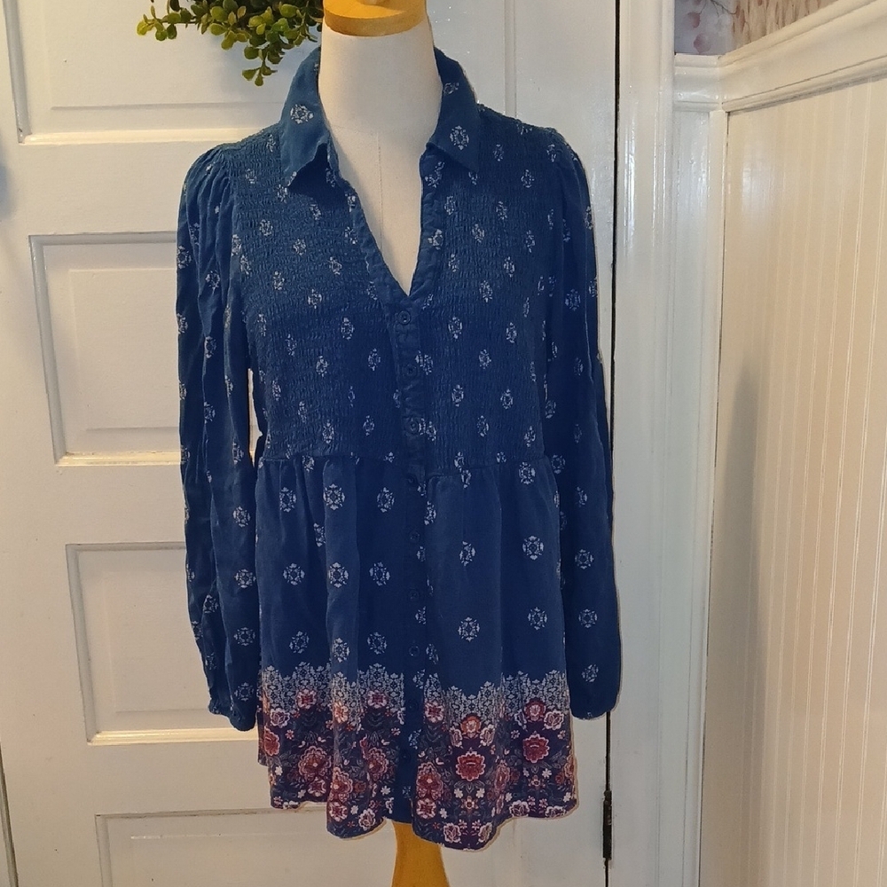 Torrid Navy and Burgundy Floral Blouse
